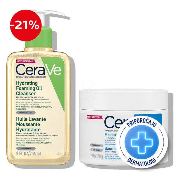 CeraVe, dnevni protokol za zelo suho kožo telesa, nagnjeno k atopiji - čiščenje in nega (236 ml + 340 g)
