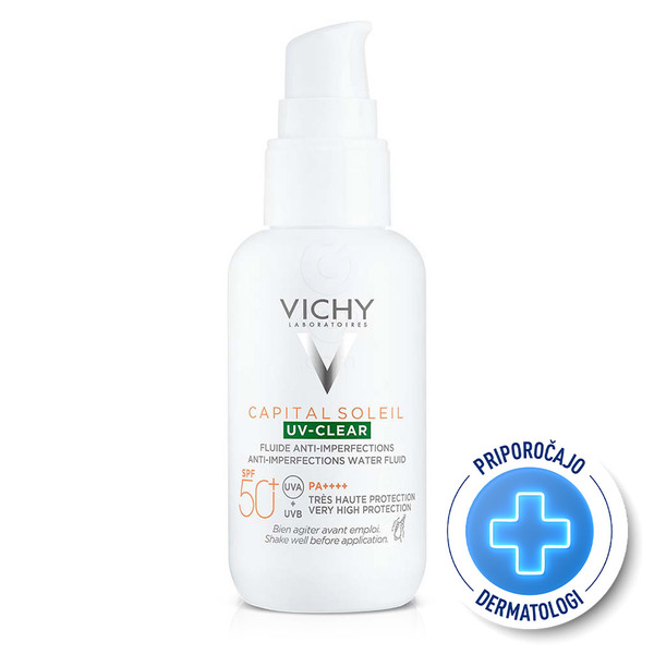 Vichy Capital Soleil UV-Clear, fluid za zaščito pred soncem proti nepravilnostim - ZF 50+ (40 ml)
