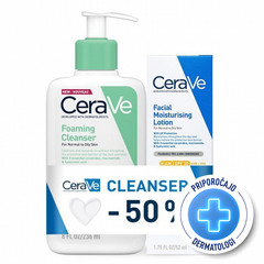 CeraVe, paket za nego in zaščito obraza - peneči čistlini gel in vlažilna nega za obraz ZF30 (236 ml + 52 ml)
