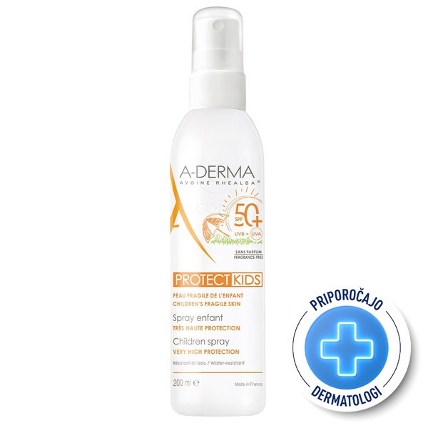 A-Derma Protect Kids, pršilo za zaščito pred soncem - ZF 50+ (200 ml)