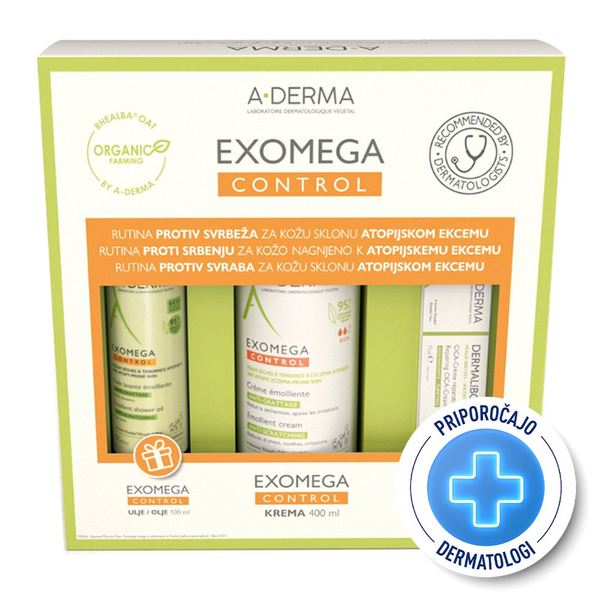 A-Derma Exomega, paket (400 ml + 100 ml + 15 ml) 