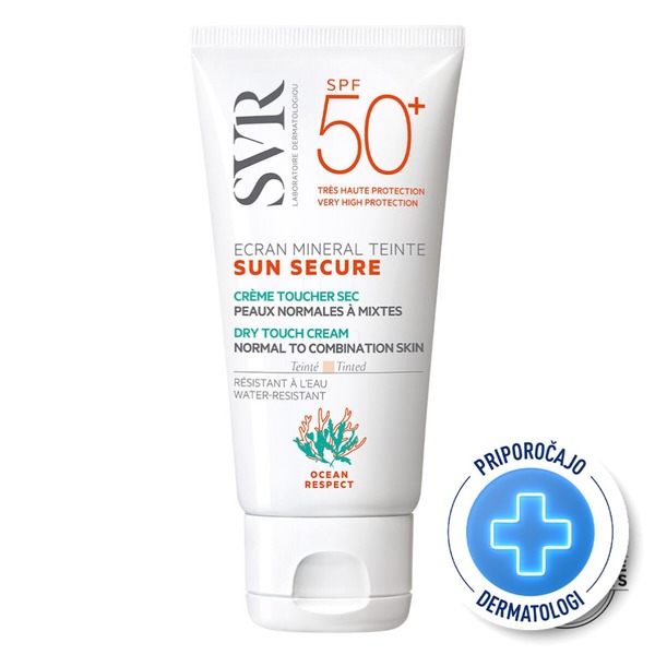 SVR Sun Secure, obarvana mineralna krema za obraz za suho kožo - ZF 50+ (60 g)