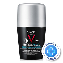Vichy Homme Invisible Resist 75h, detranspirant proti madežem in razdraženosti - roll-on (50 ml)
