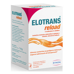 Elotrans reload, izotonična mešanica elektrolitov in glukoze - okus pomaranča - vrečke (15 x 7,57 g)