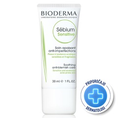 Bioderma Sebium Sensitive, pomirjujoča nega za občutljivo, k aknam nagnjeno kožo (30 ml)