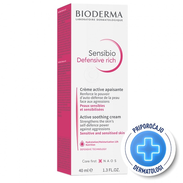 Bioderma Sensibio Defensive Rich, bogata pomirjujoča krema za občutljivo kožo (40 ml) 