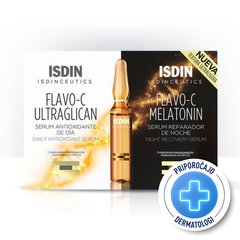 ISDIN Isdinceutics Flavo-C Ultraglican & Isdinceutics Flavo-C Melatonin, dnevni in nočni serum - ampule (2 x (10 x 2 ml))