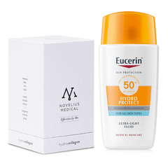 Novelius Medical Hydrocollagen in Eucerin Sun, paket za zaščito in lepoto (28 vrečk + 50 ml)