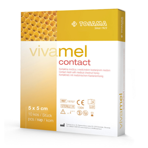 Vivamel, kontaktna mrežica z medicinskim medom 5 x 5 cm (10 mrežic)