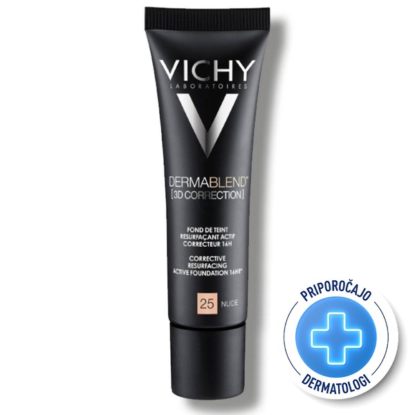 Vichy Dermablend 3D-25-Nude, korektivni puder za mastno kožo, nagnjeno k aknam (30 ml)