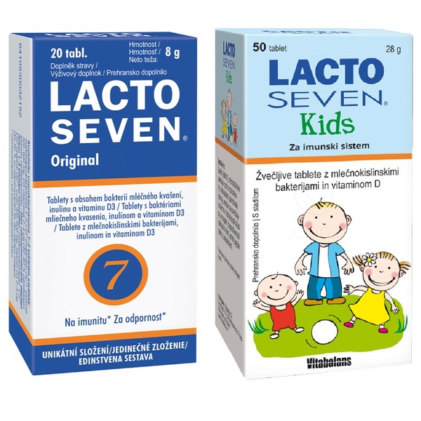 Lactoseven Vitabalans, družinski paket (50 žvečljivih tablet + 20 tablet)
