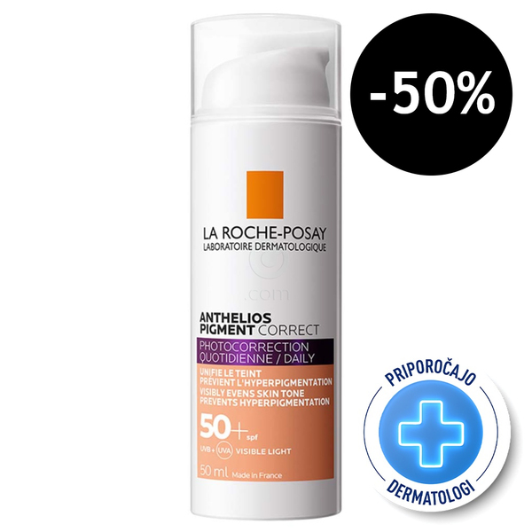 LRP Anthelios Pigment Correct, (Krajši rok uporabe) tonirana krema za obraz v odtenku Medium - ZF50+ (50 ml)