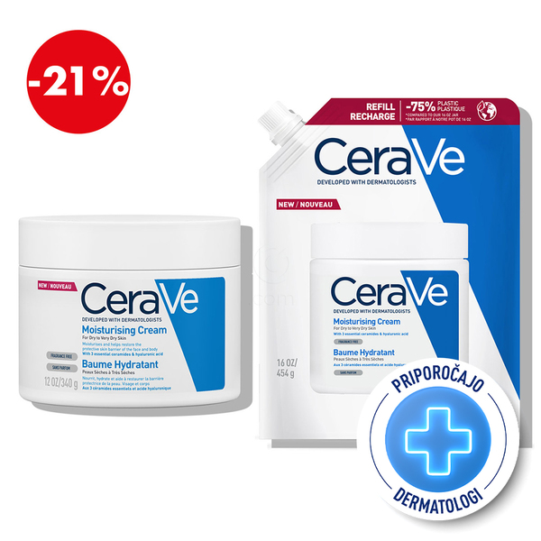 CeraVe, protokol vlažilna krema za obraz in telo - krema + refill (340 g + 454 g)