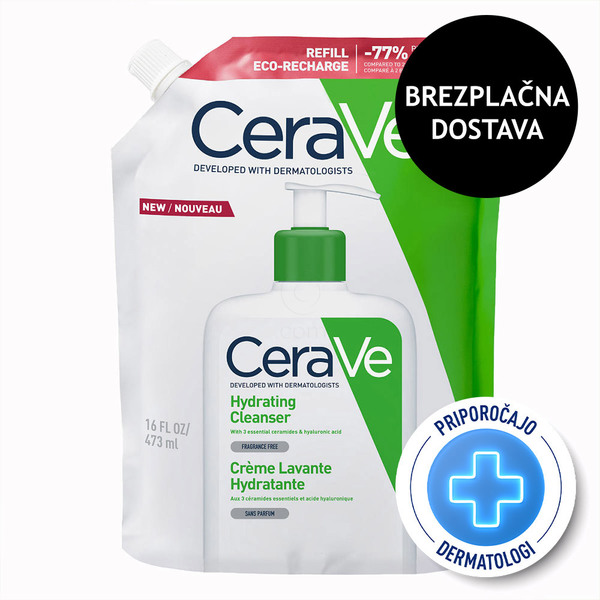 CeraVe, vlažilna čistilna emulzija za obraz za normalno do suho kožo - Refill (473 ml)