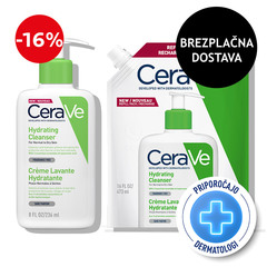CeraVe, protokol vlažilna čistilna emulzija za obraz za normalno do suho kožo - Refill (236 ml + 473 ml)