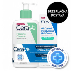 Cerave, paket za nego mastne kože - peneči čistilni gel in vlažilna gel krema (236 ml + 52 ml)