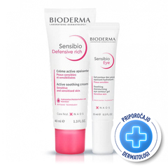 Bioderma Sensibio, paket za občutljivo kožo - Defensive Rich bogata krema + gel za okoli oči (40 ml + 15 ml)