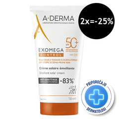 A-Derma Exomega Control, emolientna krema za zaščito pred soncem - ZF50+ (150 ml)