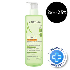 A-Derma Exomega Control, emolientni čistilni gel 2v1 za atopijsko kožo (500 ml)