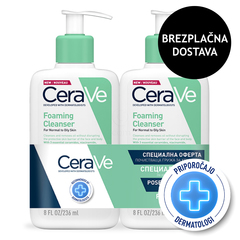 CeraVe, peneči čistilni gel za obraz za normalno do mastno kožo - paket (2 x 236 ml)