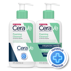 CeraVe, peneči čistilni gel za obraz za normalno do mastno kožo - paket (2 x 236 ml)