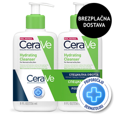 CeraVe, vlažilna čistilna emulzija za obraz za normalno do suho kožo - paket (2 x 236 ml)