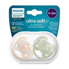 Avent, silikonska tolažilna duda brez bisfenola ultra soft - motiv dečki pelikan/džungla - 0 - 6 mesev (2 dudi)