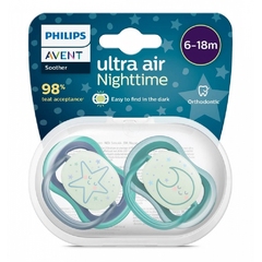  Avent Ultra Air Night, tolažilna duda silikonska brez bisfenola - za dečke - 6 - 18 mesecev (2 dudi) 