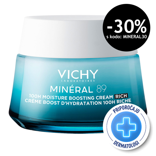 Vichy Mineral 89 Riche, bogata krema za 72-urno intenzivno vlaženje suhe do zelo suhe kože (50 ml)
