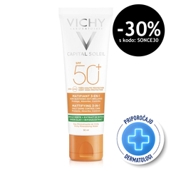 Vichy Capital Soleil, 3v1 matirajoča nega za zaščito pred soncem - ZF50+ (50 ml)