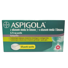 Aspigola 8,75 mg, pastile z okusom medu in limone (16 pastil)
