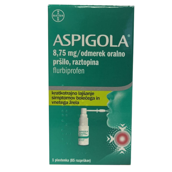 Aspigola 8,75 mg/odmerek, oralno pršilo - raztopina (15 ml) 