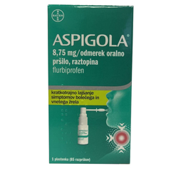 Aspigola 8,75 mg/odmerek, oralno pršilo - raztopina (15 ml) 