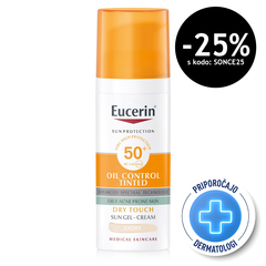Eucerin Sun Oil Control Dry Touch, obarvan kremni gel za zaščito obraza pred soncem - light - ZF50+ (50 ml)