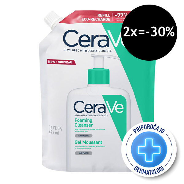 CeraVe, peneči čistilni gel za obraz za normalno do mastno kožo - Refill (473 ml)