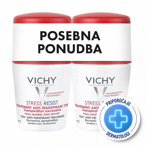Vichy Deo Stress Resist, 72-urni intenzivni antitranspirant roll-on (2 x 50 ml)