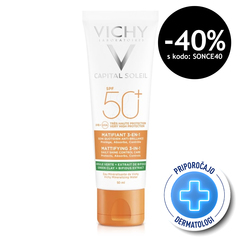 Vichy Capital Soleil, 3v1 matirajoča nega za zaščito pred soncem - ZF50+ (50 ml)
