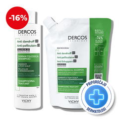 Vichy Dercos, protokol šampon proti prhljaju za mastno lasišče + eko polnilo za mastno lasišče (200 ml + 390 ml)