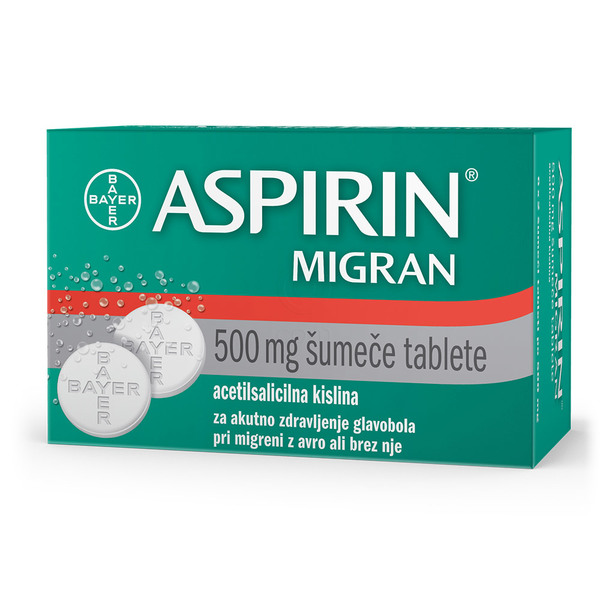 Aspirin migran 500 mg, šumeče tablete (12 tablet)