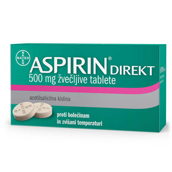 Aspirin direkt 500 mg, žvečljive tablete (10 tablet)