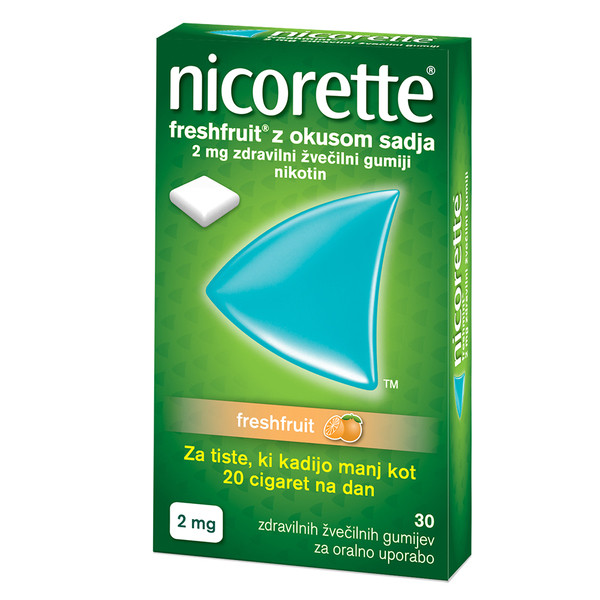 Nicorette Freshfruit z okusom sadja, 2 mg zdravilni žvečilni gumiji