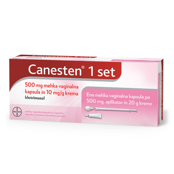 Canesten 1 set, 500 mg mehke vaginalne kapsule in 10 mg/g krema