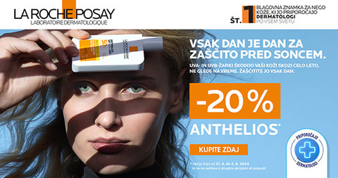 Izdelki La Roche-Posay Anthelios za zaščito obraza pred soncem so vam na voljo 20% ugodneje.